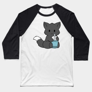 Bubble Tea Black Fox Baseball T-Shirt